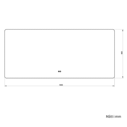 Rektangulär spegel med LED-ljus och värme 180x80 cm