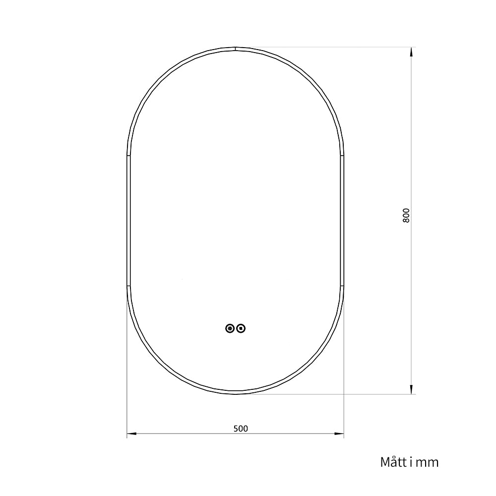 Oval spegel med LED-ljus och värme, 50x80 cm med svart ram