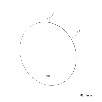 Rund spegel med LED-ljus och värme, Ø80 cm