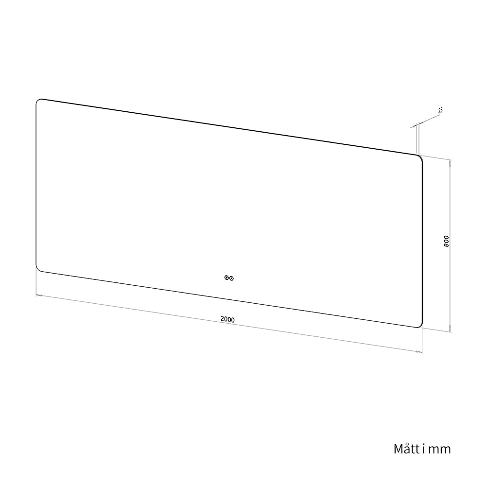 Rektangulär spegel med LED-ljus och värme 200x80 cm