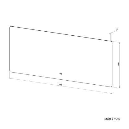 Rektangulär spegel med LED-ljus och värme 200x80 cm