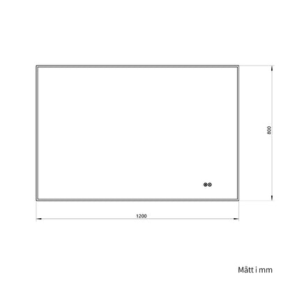 Rektangulär spegel med LED-ljus och värme, 120x80 cm - Svart ram 90º
