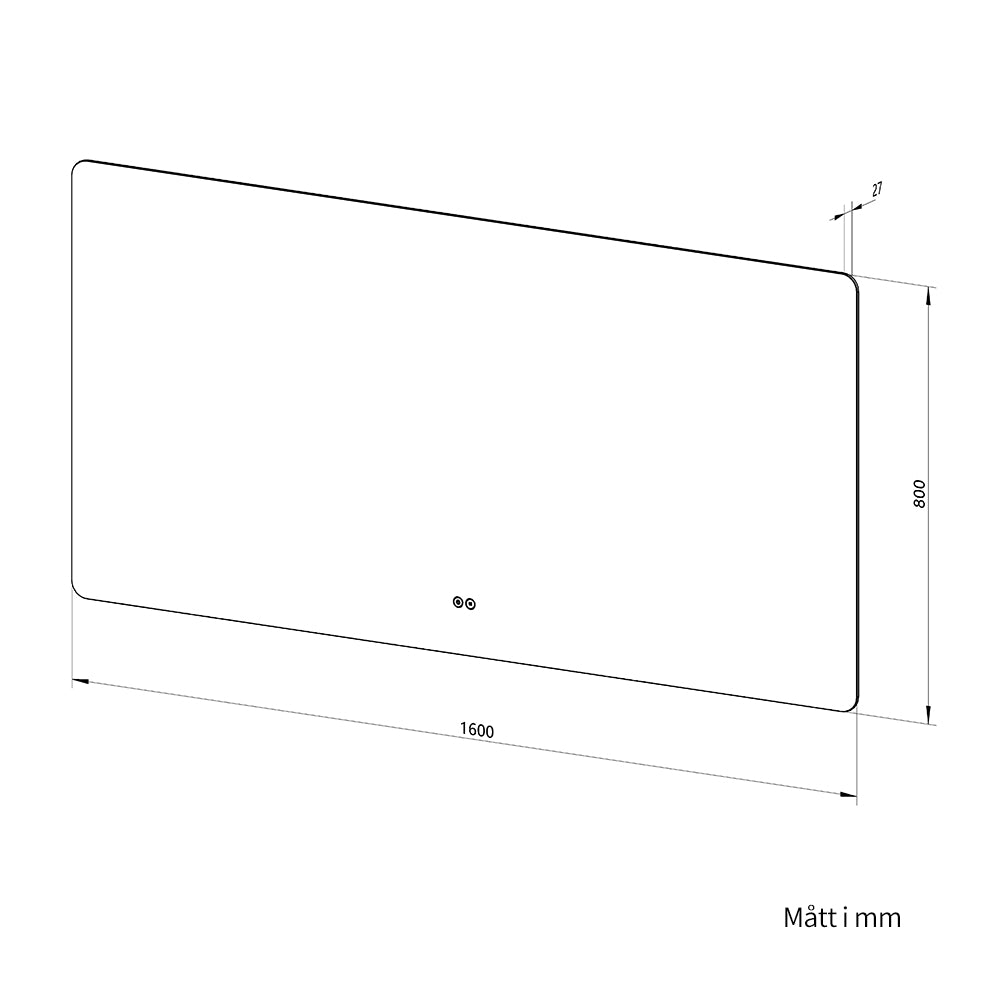Rektangulär spegel med LED-ljus och värme, 160x80 cm