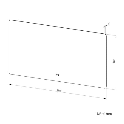 Rektangulär spegel med LED-ljus och värme, 160x80 cm