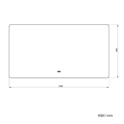Rektangulär spegel med LED-ljus och värme, 150x80 cm