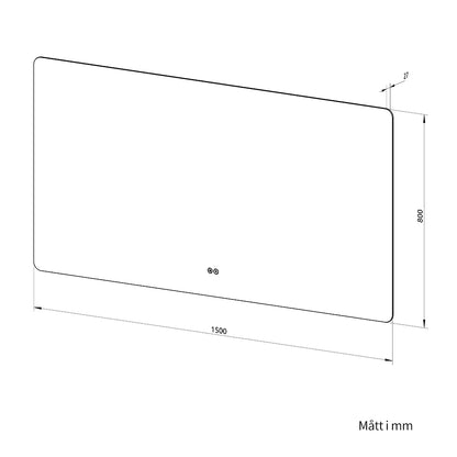 Rektangulär spegel med LED-ljus och värme, 150x80 cm