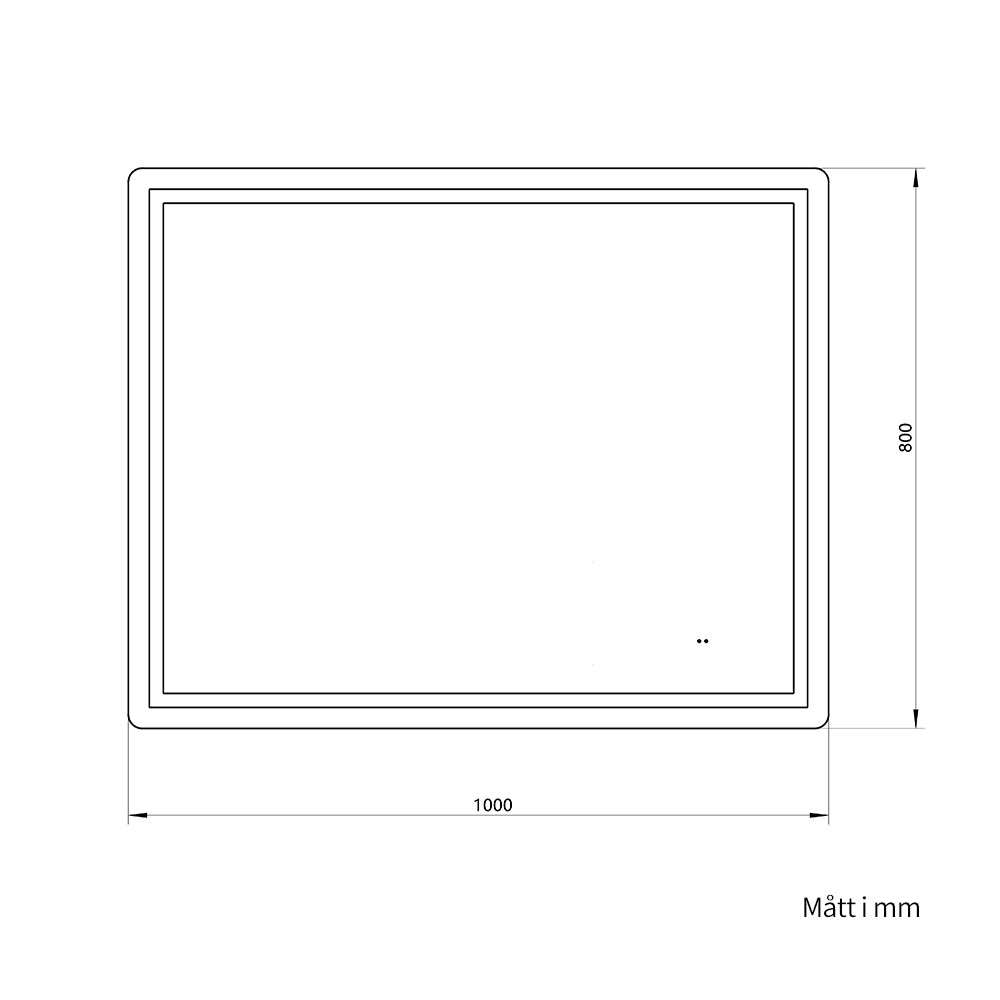 Fyrkantig spegel med Frontlight LED-ljus och värme 100x80 cm