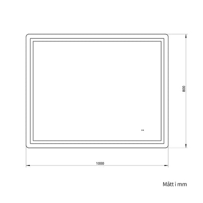 Fyrkantig spegel med Frontlight LED-ljus och värme 100x80 cm