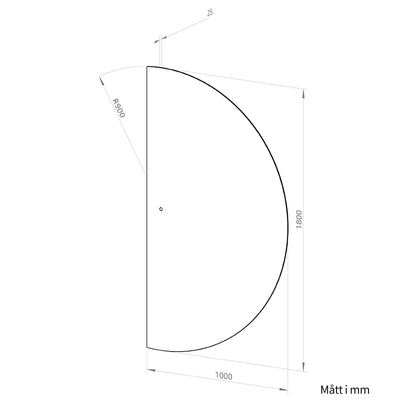 Halvmåne Spegel med LED-ljus 100x180 cm (Högervänd)
