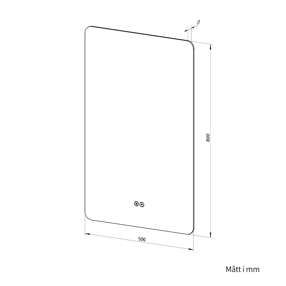 Rektangulär spegel med LED-ljus och värme, 50x80 cm