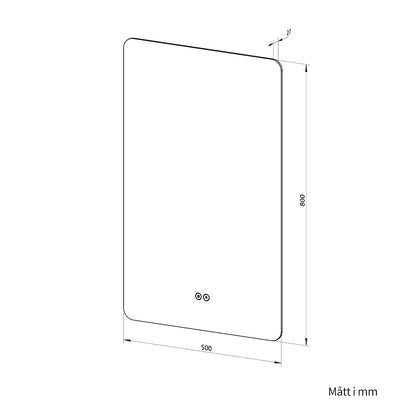 Rektangulär spegel med LED-ljus och värme, 50x80 cm